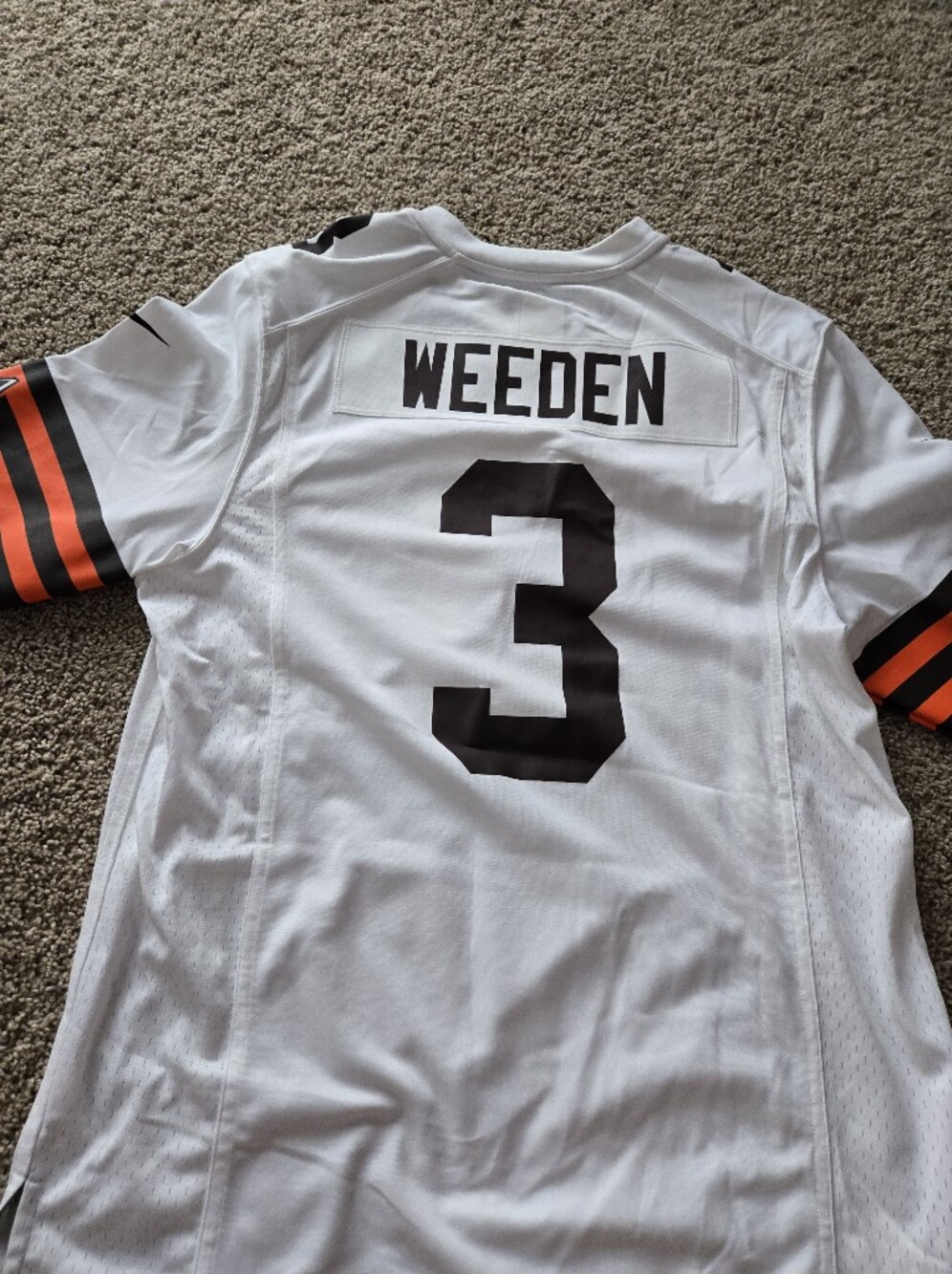 NFL Weeden #3 White Jersey with Black and Orange Sleeve Stripes